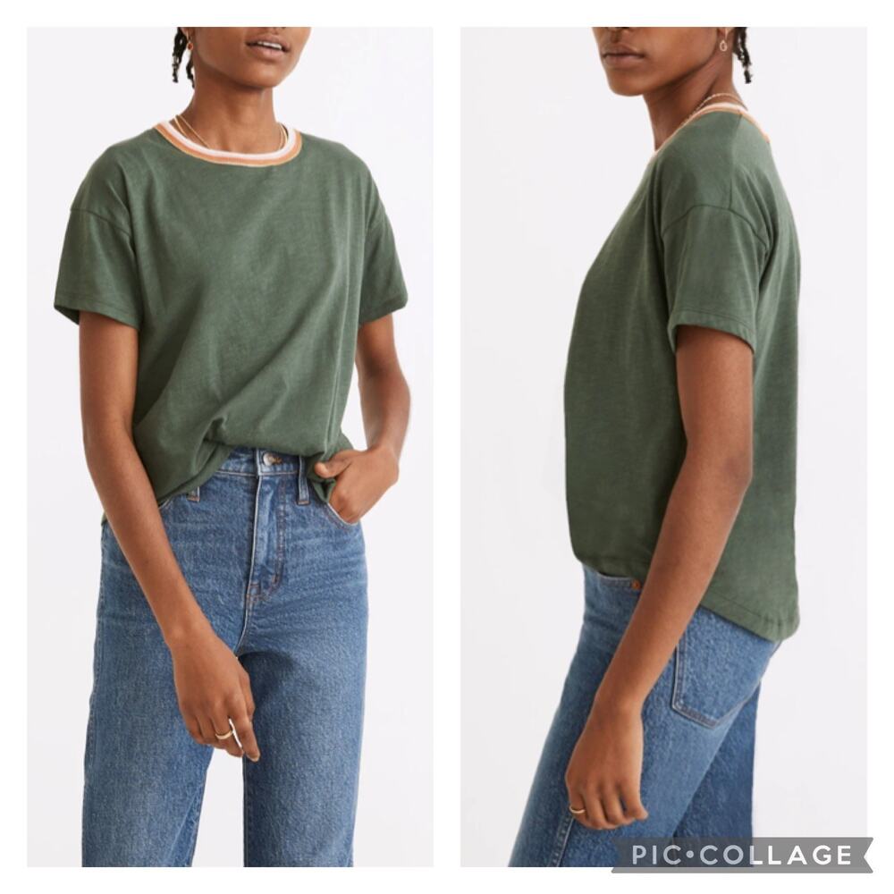 Madewell Whisper Cotton Ringer Tee Forest Green Plus Size 4X